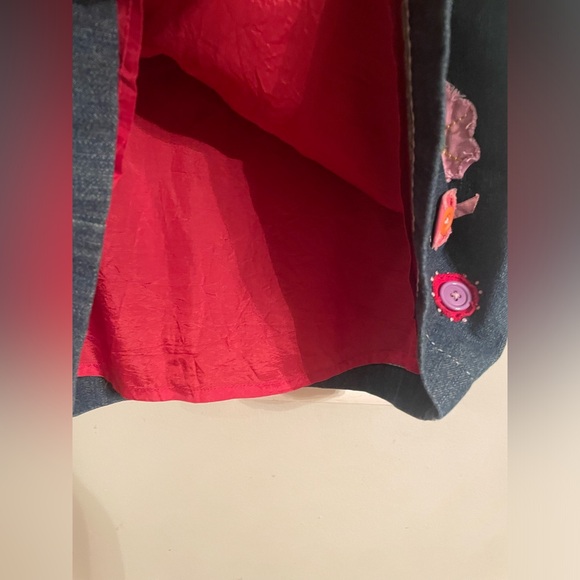 BODEN Denim Floral Appliqué Midi Skirt Artsy Patched Size 10R- EUC - Picture 6 of 13